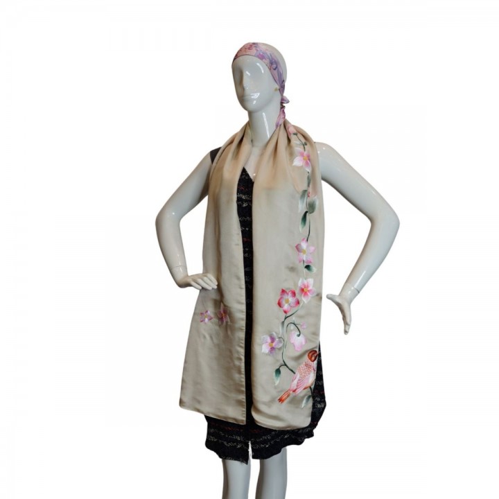 Khăn lụa 2 mặt thêu chim sơn ca 40*200 cm
